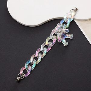 Iridescent acrylic chain bracelet with cute bear pendant and silver magnetic clasps