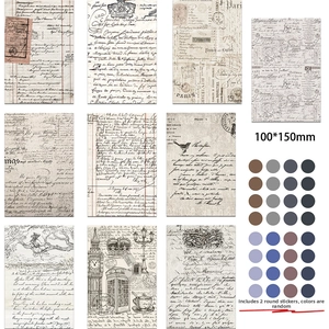 Set of 10 vintage scrapbook papers with Big Ben patterns and retro calligraphy art