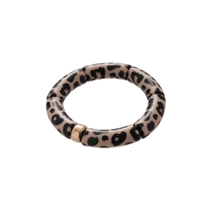 Vintage leopard print round bead bracelet featuring a polished gold accent metal bead