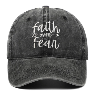 Washed Cotton Baseball Cap Faith Over Fear Embroidery Vintage Distressed Adjustable Outdoor Sun Hat For Men Women