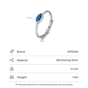 S925 sterling silver evil eye ring with blue marquise stone and adjustable band