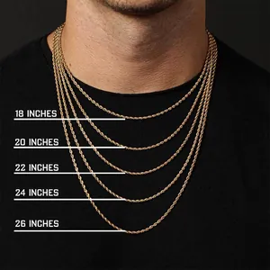 Guide des tailles de collier chaîne torsadée en acier doré 18 carats 45-66 cm
