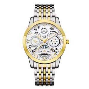 Men Quartz Watch Skeleton Dial Waterproof Stainless Steel Strap Business Luxury Fashion Luminous Date Wristwatch