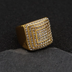 Luxurious 316L gold-plated stainless steel four-layer iced out square ring for men