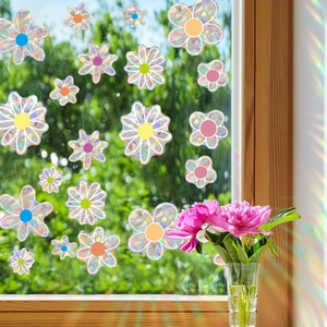 Suncatcher Window Stickers Rainbow Prism PVC Static Cling Flower Fruit Decals For Glass Anti Collision Home Decor