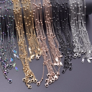 1.6mm stainless steel beaded cable chains in gold, silver, black, and rainbow colors