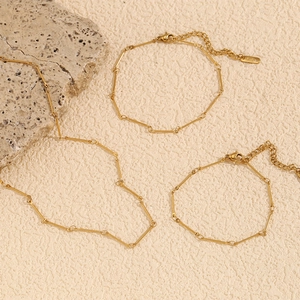 Minimalist 18K gold plated stainless steel polygon link necklace and bracelets set