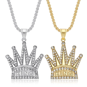 Hip Hop Edelstahl King Krone Anhänger Halskette Für Herren Damen Iced Out Strass King Buchstabe Schmuck Anhänger Geschenk