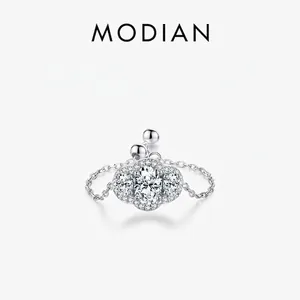 925 Sterling Silver Three Stone Halo Ring Cubic Zirconia Adjustable Chain Elegant Dainty Jewelry For Women