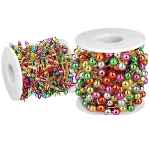 Christmas colorful bead chain spools with teardrop and round plating beads for decoration