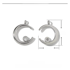 Technical dimensions of crescent moon stainless steel pendant with rhinestones detail