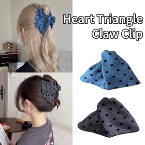 Haarklammer Aus Denim Stoff Mit Herzmuster Dreieckiges Design Rutschfest Mode Haarschmuck Für Damen
