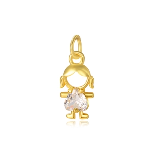 Detail of gold girl pendant with heart-shaped zircon for DIY jewelry making