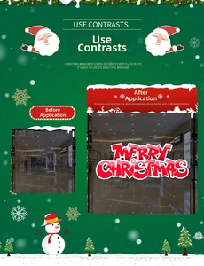 Detailed contrast view showing red Merry Christmas window sticker application on glass