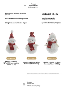 Detailed plush snowman Christmas tree ornaments featuring Nordic style scarf and hat designs