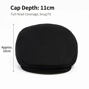 Classic black cotton newsboy cap with deep 11cm fit for winter warmth and comfort