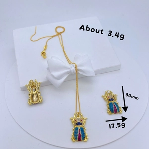 Gold insect necklace set with colorful zircon beetle pendants and dimension details