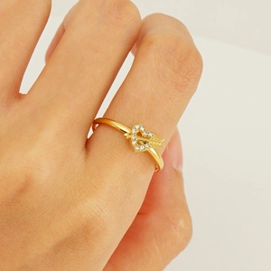 18k gold plated stainless steel arrow heart adjustable ring with sparkling zircon stones