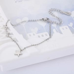 Vue détaillée des pendentifs Lucky et étoile en argent sur chaîne en acier poli