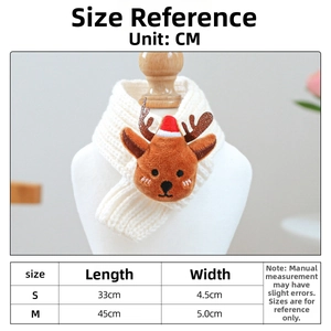 Detailed size chart for pet Christmas scarves in sizes S and M with dimensions in cm