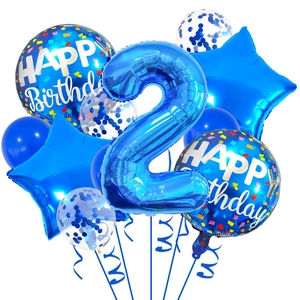 32-inch blue number 2 balloon set with star and confetti balloons for birthday decor