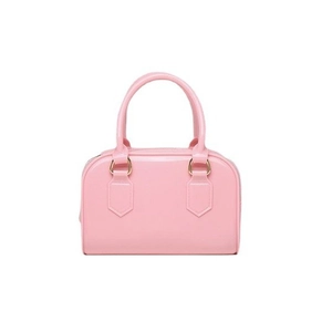 Chic pink jelly Boston bag with smooth glossy finish and elegant gold-tone hardware