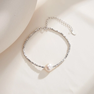 Baroque pearl bracelet with 925 sterling silver beads and adjustable chain for women