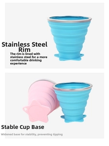 Close-up of stainless steel rim and stable star-shaped base on foldable silicone cups