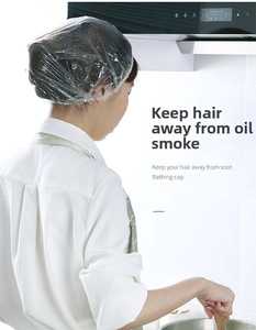 Close-up of disposable transparent elastic food cover used as a protective hair cap
