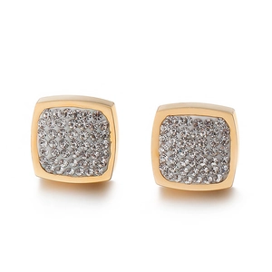 Boucles d'oreilles carrées en acier inoxydable plaqué or 18 carats avec zircone cubique