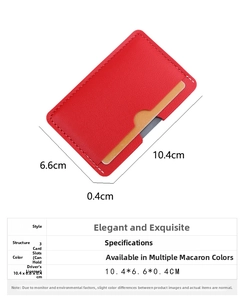 Macro detail of red slim card holder with precise white stitching and three slots