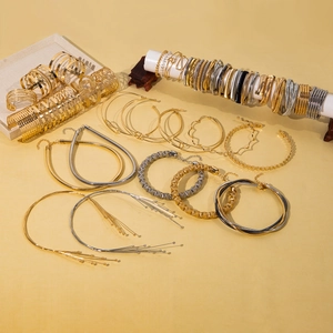 Bracelet Collier Alliage Géométrique Creux Torsadé Tressé Design Vague Bijoux Mode Tendance Accessoire Déclaration Pour Femmes