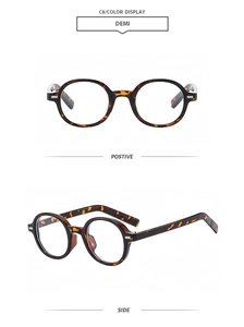 Detail view of oval demi retro sunglasses with silver studs and polished frame finish