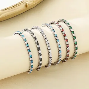 Bracelet De Tennis En Acier Inoxydable Zircone Cubique Colorée Curseur Réglable Bijoux De Mode Pour Femmes