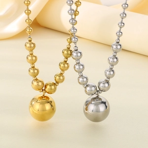 Minimalist titanium steel necklace set with large round bead pendants in gold and silver