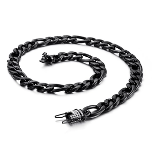 Collana da uomo in acciaio inossidabile nero con chiusura a catena NK con cristalli