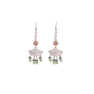 Detailed shot of Chinese style earrings with fan-shaped design and multicolor beads