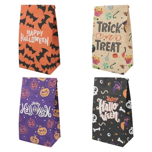 Halloween greaseproof kraft paper bags with four festive prints for food and gifts