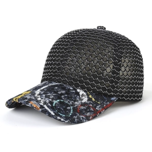 Women Breathable Lace Mesh Baseball Cap Polyester Graffiti Print Brim Sun Protection Adjustable Streetwear Casual Hat