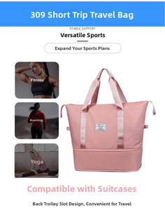 Pink waterproof travel bag showing the back luggage trolley sleeve and shoe compartment