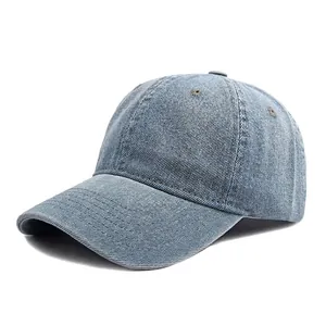 Classic washed denim baseball cap in light blue with a soft top and six-panel structure