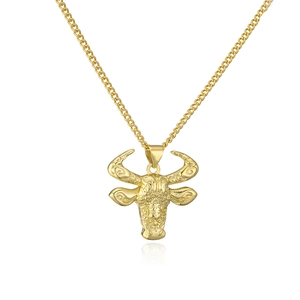 18K gold plated bull head pendant necklace with vintage punk hip-hop chain style