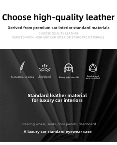 Close-up of premium breathable black leather material for car sunglass holder storage