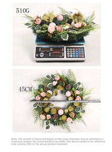 Christmas rose wreath measuring 45cm in diameter and weighing 510g for door decor