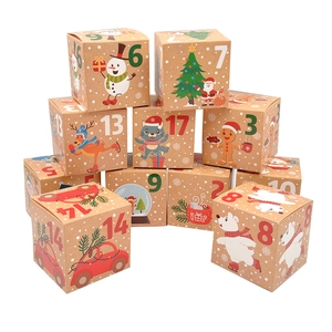 Christmas advent calendar kraft paper treat boxes with festive holiday illustrations