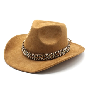 Western Cowboy Hat Faux Suede Wide Brim Ethnic Braided Band Vintage Outdoor Sun Hat For Men Women