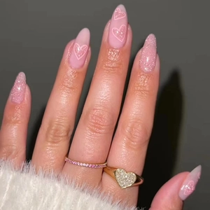 Cat Eye Press On Nägel Rosa Herzmuster Oval Glänzend Künstliche Fingernägel Süßer Stil Für Damen