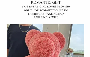 Detailed view of a romantic pink rose bear made of soft PE foam petals for gift giving