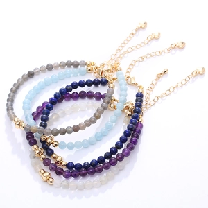 Natural Stone Beaded Bracelet Gold Plated Copper Dainty Adjustable Chain Heart Charm Handmade Elegant Jewelry Women