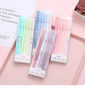 Detailed close-up of colorful Morandi gel pen sets in transparent plastic storage cases